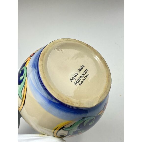 Aqua Jade Moroccan Water Pitcher Hand Painted Blue Green Orange Red Rare HTF DQ1 - Picture 8 of 10